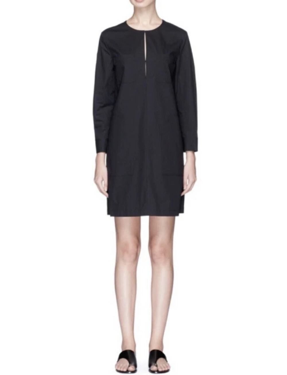 Theory Jullitah B Black Cotton Poplin Shift Dress Sz 12 Minimalist Quiet Luxury